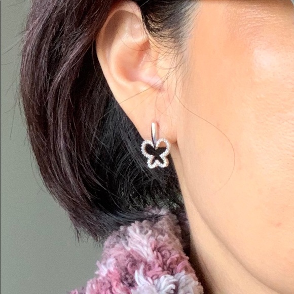 14K Drop Butterfly Diamond Earrings - Picture 2 of 5